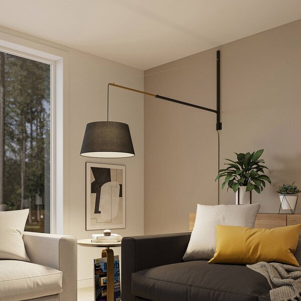 Nástenné svietidlo Lucande Beleza, výška 150 cm, rozťahovacie, textil, Čierna, Obývacia izba / jedáleň, Hliník, Moderný