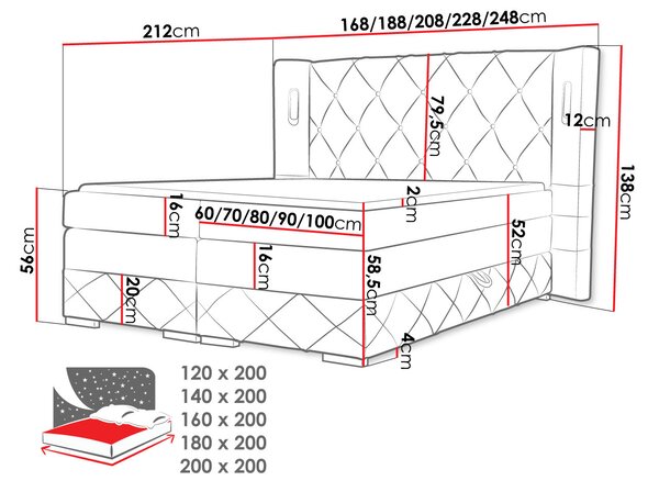 Hotelová manželská posteľ 200x200 BUELTON - béžová + topper ZDARMA