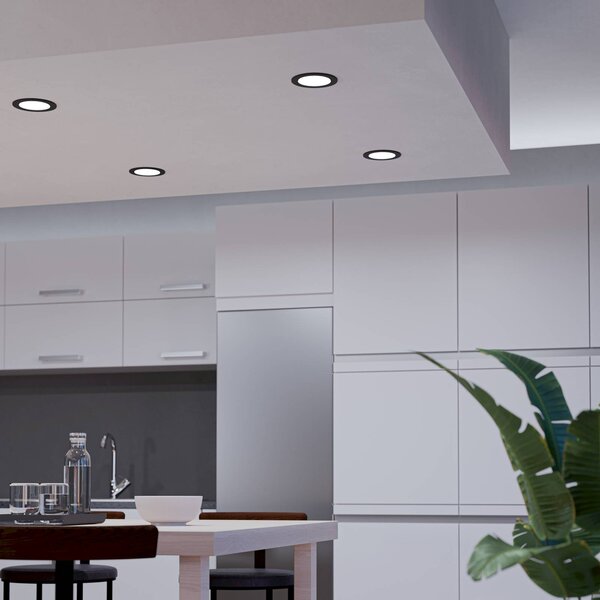 EGLO connect Smart zapustene LED svietidla Fueva 6-Z, čierne, Ø12cm, Čierna, Obývacia izba / jedáleň, Plast, Moderný, Zapustené stropné svietidlo