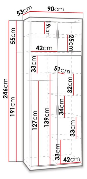 Úzka šatníková skriňa 90 cm s nadstavbou ARCATA - dub sonoma