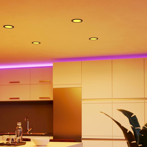 EGLO connect Smart zapustene LED svietidla Fueva 6-Z, čierne, Ø12cm, Čierna, Obývacia izba / jedáleň, Plast, Moderný, Zapustené stropné svietidlo