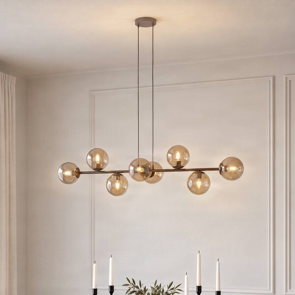 EMIBIG LIGHTING Závesné svietidlo Rossi, béžové, dĺžka 130 cm, 8-pl., sklo/kov, Krémová / jantárovo žltá, Obývacia izba / jedáleň, Sklo, Moderný, Závesné svietidlo