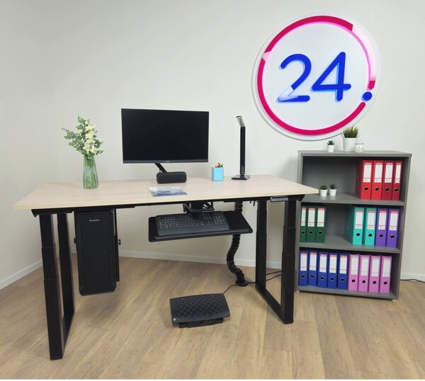 Výškovo nastaviteľný stôl OfficeTech Strong 240 x 80 cm, čierna podnož, dub kraft