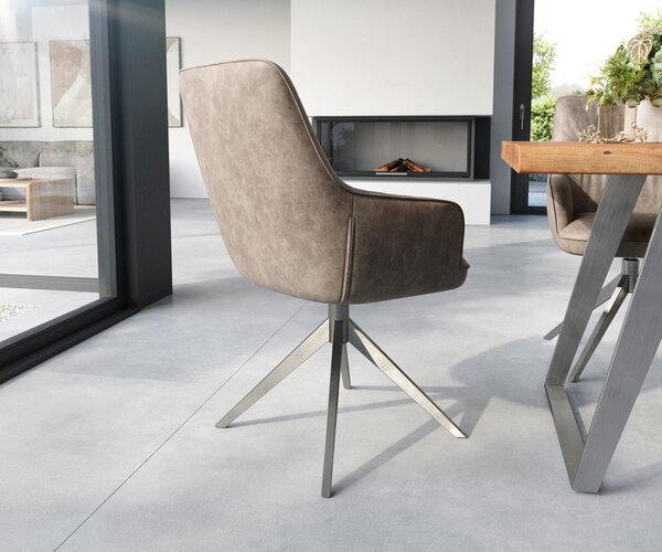 DELIFE Jedálenská stolička Zelia-Flex s opierkami mikrovlákno taupe vintage krížová podstava široká nerezová oceľ vrecková pružina