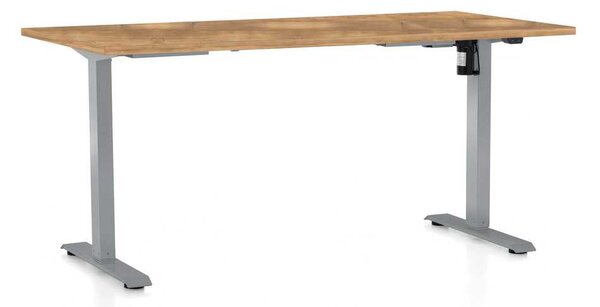 Výškovo nastaviteľný stôl OfficeTech A, 160 x 80 cm, sivá podnož, dub zlatý