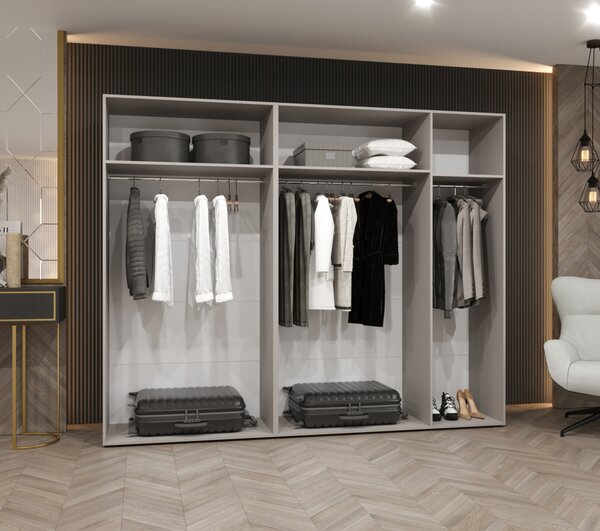 Elegantná šatníková skriňa CAITIR 1 250 cm - čierna / čierne úchyty