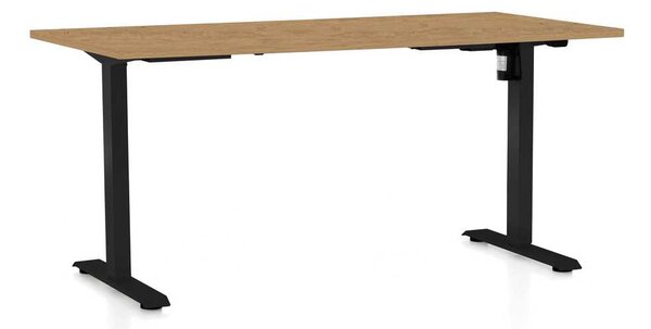 Výškovo nastaviteľný stôl OfficeTech A, 160 x 80 cm, čierna podnož, dub kamenný