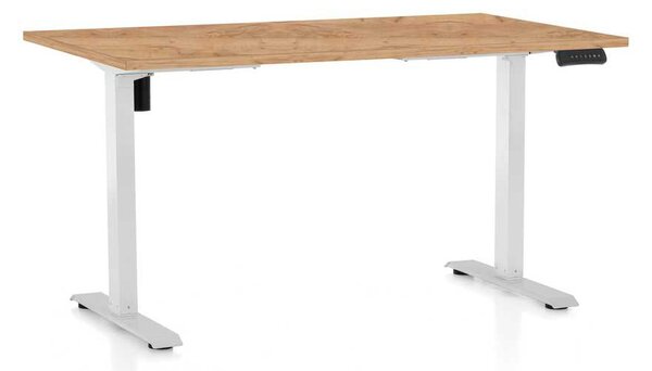 Výškovo nastaviteľný stôl OfficeTech B, 140 x 80 cm, biela podnož, dub kraft