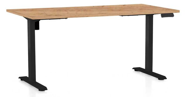 Výškovo nastaviteľný stôl OfficeTech B, 160 x 80 cm, čierna podnož, dub kraft