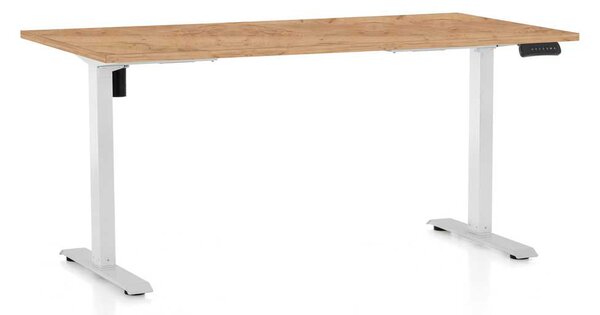 Výškovo nastaviteľný stôl OfficeTech B, 160 x 80 cm, biela podnož, dub kraft