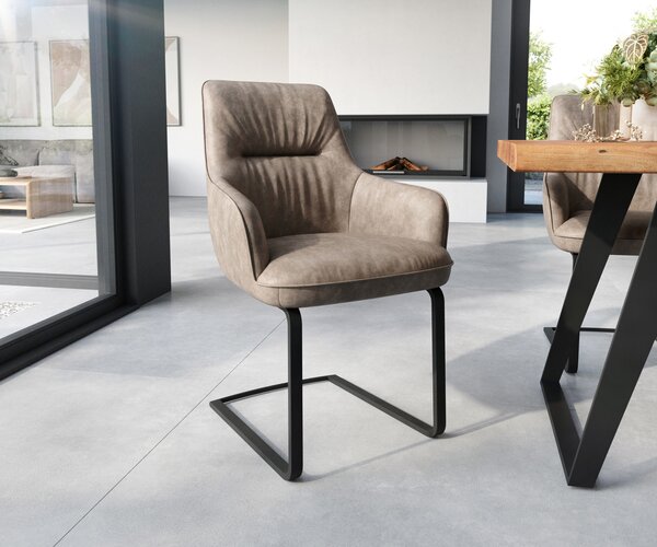 DELIFE Jedálenská stolička Zelia-Flex s opierkami mikrovlákno taupe vintage jedálenská stolička plochá čierna vrecková pružina