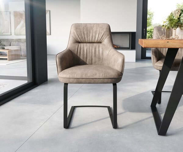 DELIFE Jedálenská stolička Zelia-Flex s opierkami mikrovlákno taupe vintage jedálenská stolička plochá čierna vrecková pružina