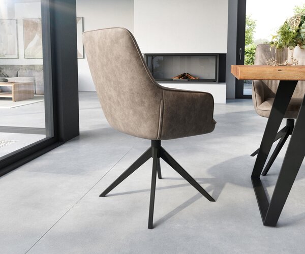 DELIFE Jedálenská stolička Zelia-Flex s opierkami mikrovlákno taupe vintage krížová podstava široká čierna vrecková pružina