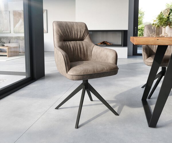 DELIFE Jedálenská stolička Zelia-Flex s opierkami mikrovlákno taupe vintage krížová podstava široká čierna vrecková pružina