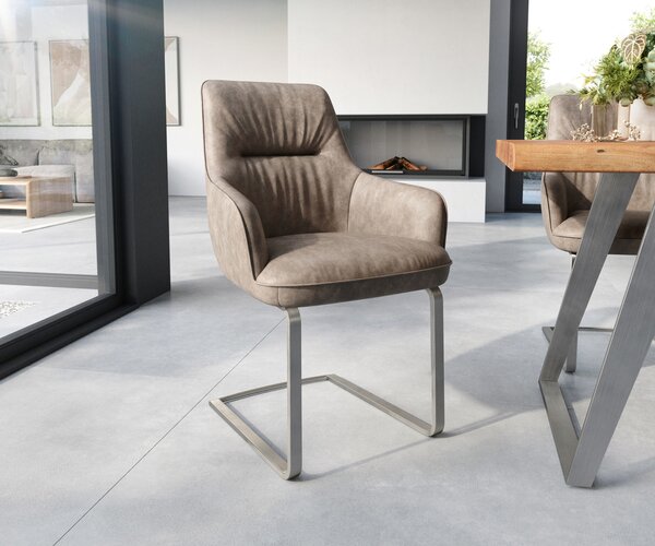 DELIFE Jedálenská stolička Zelia-Flex s opierkami mikrovlákno taupe vintage jedálenská stolička plochá nerezová oceľ vrecková pružina