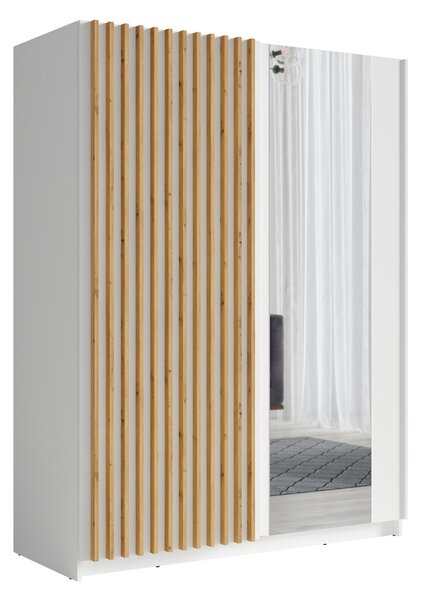 Šatníková skriňa so zrkadlom 150 cm BUGA - dub artisan / biela