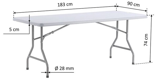 TENTino Skladací stôl 183x90 cm CELÝ WHITE