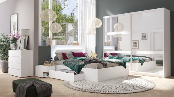 Manželská posteľ so šuplíkmi 140x200 DUITAMA - biela + LED osvetlenie ZDARMA
