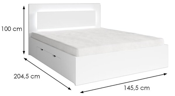 Manželská posteľ so šuplíkmi 140x200 DUITAMA - biela + LED osvetlenie ZDARMA
