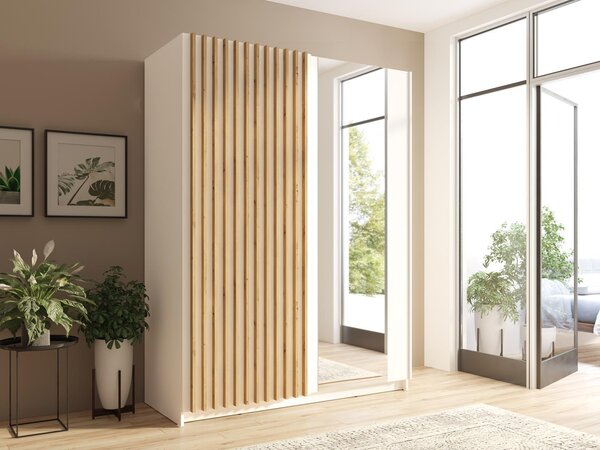Šatníková skriňa so zrkadlom 150 cm BUGA - dub artisan / biela