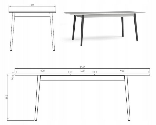 Jedálenský rozkladací stôl 180(220)x90 MALAMBO - šedý