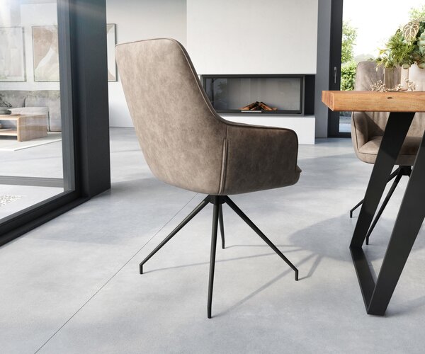 DELIFE Jedálenská stolička Zelia-Flex s opierkami mikrovlákno taupe vintage krížová podstava zúžená čierna vrecková pružina