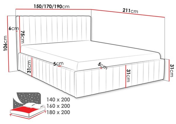 Manželská posteľ s úložným priestorom 180x200 ONANCOK 1 - modrá