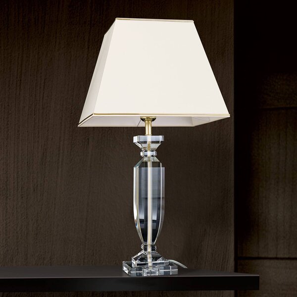 Stolná lampa Pohár s krištáľmi, zlatá/krémová, Krémová / jantárovo žltá, Obývacia izba / jedáleň, Krištáľ, Stojacie svietidlo