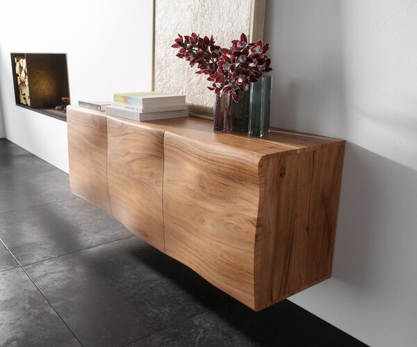 DELIFE Komoda New Live-Edge 145 cm akácia prírodná závesné 3 dvierka