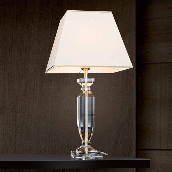 Stolná lampa Pohár s krištáľmi, zlatá/krémová, Krémová / jantárovo žltá, Obývacia izba / jedáleň, Krištáľ, Stojacie svietidlo