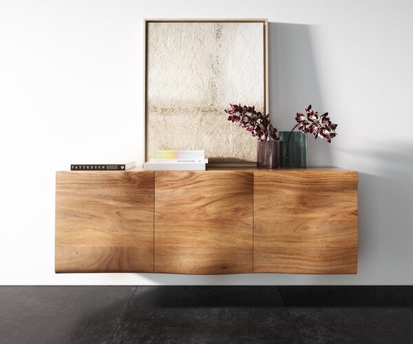 DELIFE Komoda New Live-Edge 145 cm akácia prírodná závesné 3 dvierka
