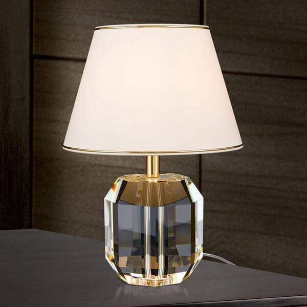 ORION Stolná lampa Alexis s krištáľmi zlatá/krémová, Krémová / jantárovo žltá, Obývacia izba / jedáleň, Krištáľ, Stojacie svietidlo