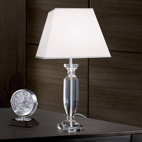 Stolná lampa Pohár s krištáľmi chróm/biela, Biela / opálová, Obývacia izba / jedáleň, Krištáľ, Stojacie svietidlo
