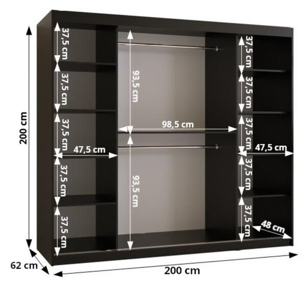 Šatníková skriňa s posuvnými dverami 200 cm CASANDRA - kašmír