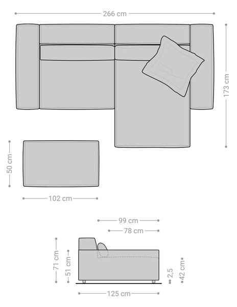 DELIFE Rohová pohovka Sirpio XL 270x170 cm bouclé bielo-krémová ležadlo variabilné s taburetom