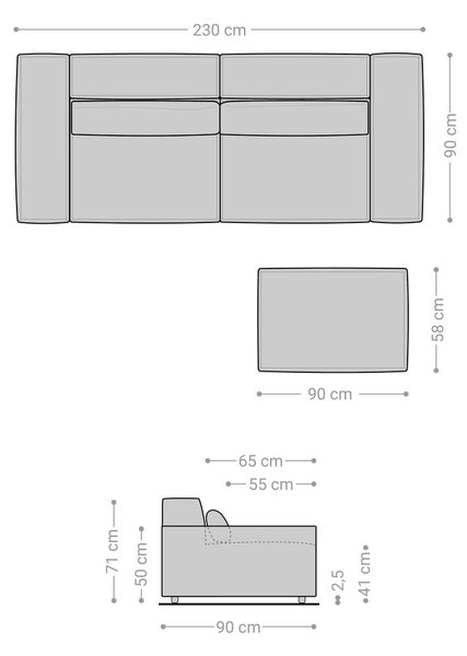 DELIFE Veľká pohovka Sirpio 230x95 cm mikrovlákno čierna s taburetom