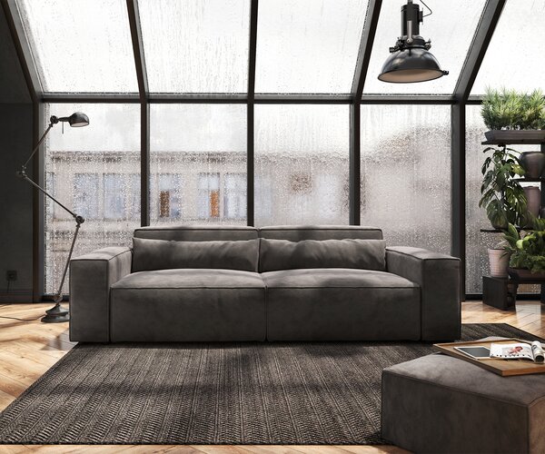 DELIFE Veľká pohovka Sirpio 230x95 cm mikrovlákno khaki-hnedá s taburetom