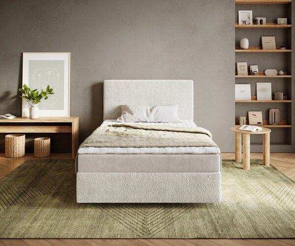 DELIFE Boxspring posteľ Dream-Well 120×200 cm bouclé krémovo biela s matracom a topperom