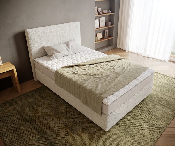 DELIFE Boxspring posteľ Dream-Well 120×200 cm bouclé krémovo biela s matracom a topperom