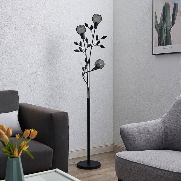 Stojacia lampa Lindby Florentine Kanye, 160 cm, čierna, 3-pl., Čierna, Obývacia izba / jedáleň, kov, Florentský