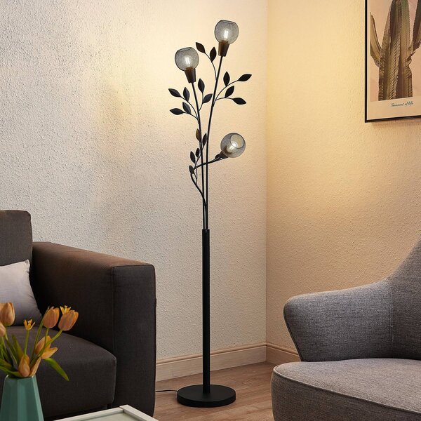 Stojacia lampa Lindby Florentine Kanye, 160 cm, čierna, 3-pl., Čierna, Obývacia izba / jedáleň, kov, Florentský