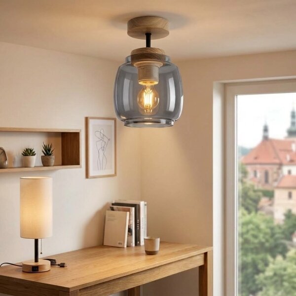 BRILAGI - LED Prisadený luster R GLASS 1xE27/60W/230V pr. 26 cm dub/dymovo sivá