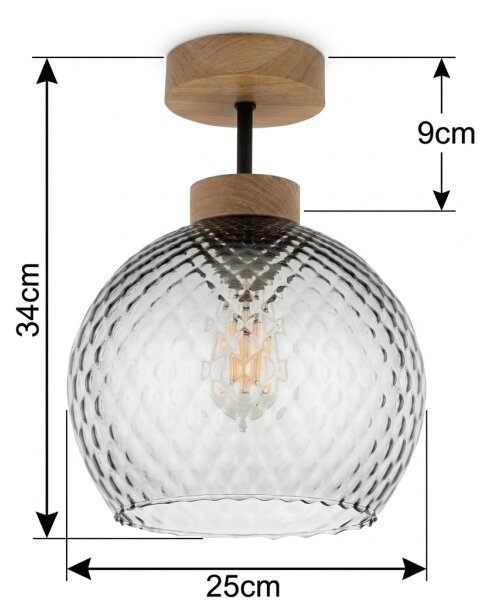 BRILAGI - LED Prisadený luster R GLASS 1xE27/60W/230V pr. 25 cm dub/dymovo-šedá