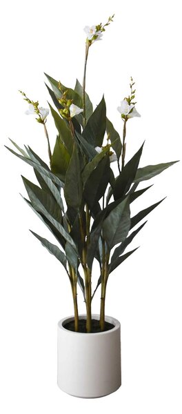 Eshop-kvetinace.sk Umelá rastlina dosna CANNA v bielom kvetináči, plast, výška 160 cm, biela