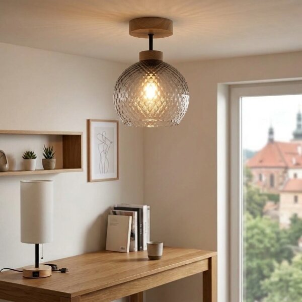 BRILAGI - LED Prisadený luster R GLASS 1xE27/60W/230V pr. 25 cm dub/dymovo-šedá