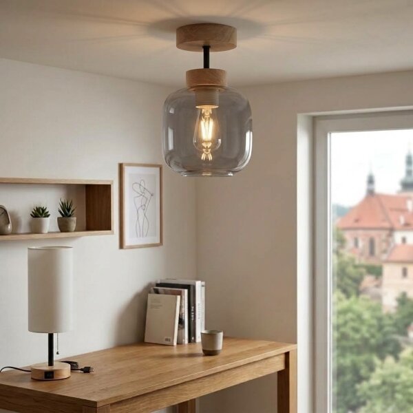 BRILAGI - LED prisadený luster R GLASS 1xE27/60W/230V pr. 14 cm dub/dymovo sivá