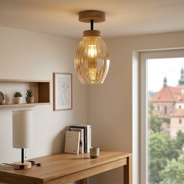BRILAGI - LED Prisadený luster R GLASS 1xE27/60W/230V pr. 17cm dub/dymovo-béžová