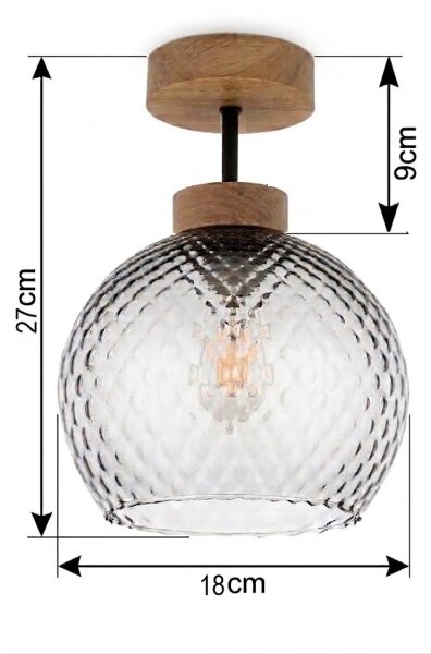 BRILAGI - LED Prisadený luster R GLASS 1xE27/60W/230V priemer 18 cm dub/dymová sivá
