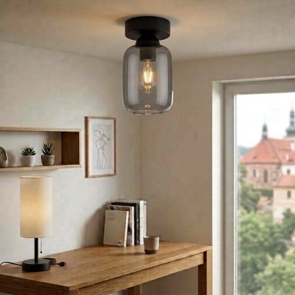 BRILAGI - LED Stropné svietidlo R GLASS 1xE27/60W/230V pr. 14 cm čierna/dymová sivá