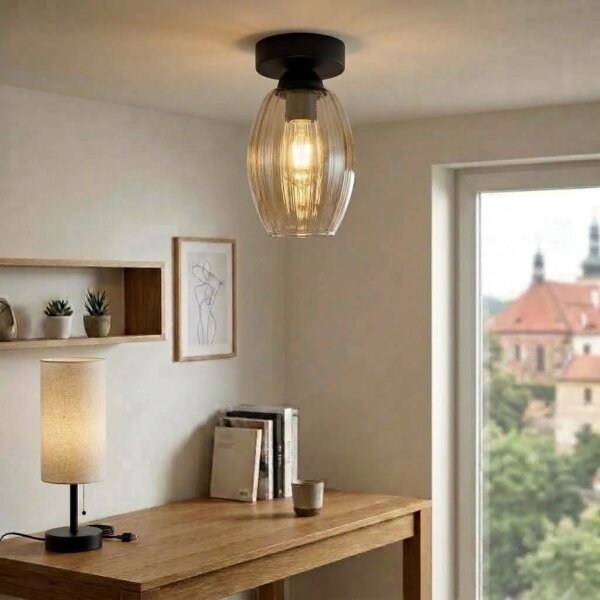 BRILAGI - LED Stropné svietidlo R GLASS 1xE27/60W/230V pr. 17cm čierna/dymovo-béžová